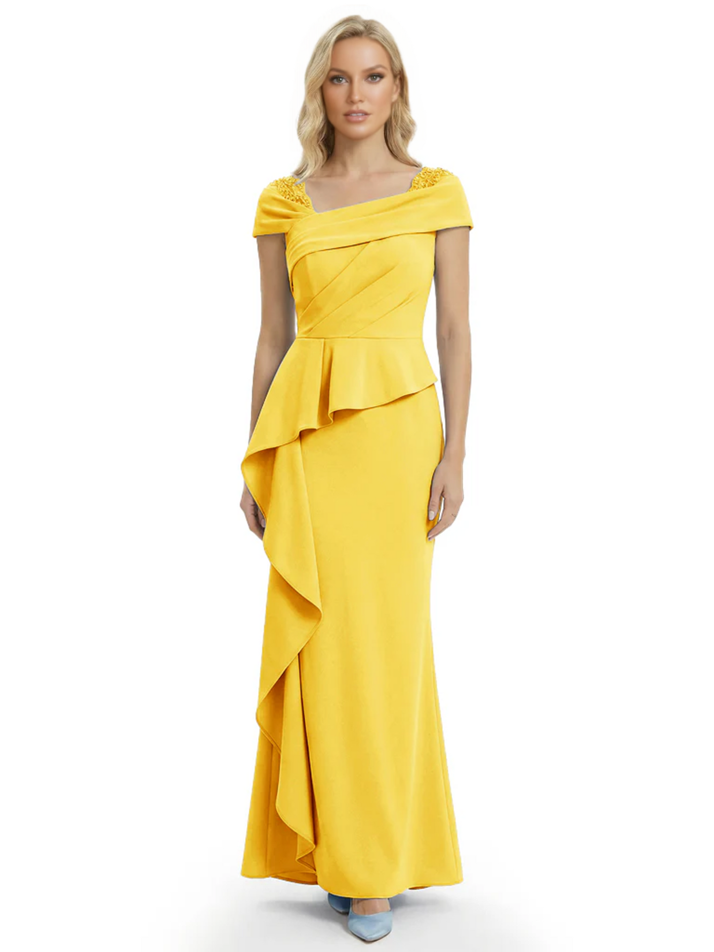 A-Line Satin Cap Sleeves Mother of the Brides Dresses Floor Length For Wedding