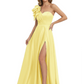 Elegant Mother of the Groom Dress A-Line Satin Formal Gown with High Slit Ruched Bodice