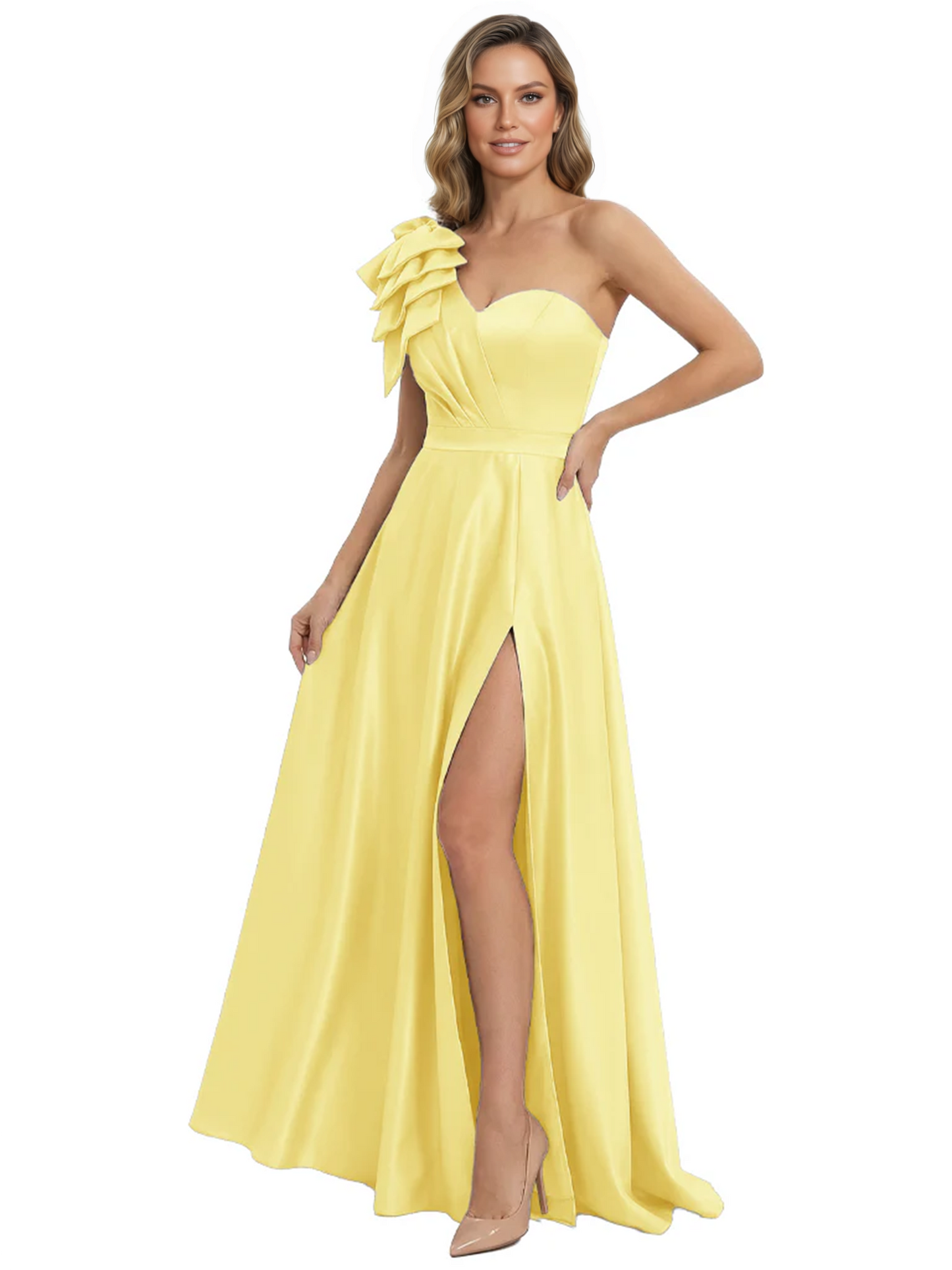 Elegant Mother of the Groom Dress A-Line Satin Formal Gown with High Slit Ruched Bodice