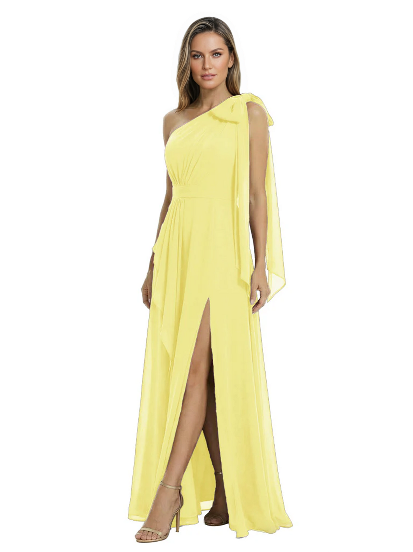 One-Shoulder Mother of the Bride Dress Chiffon Gown with Long Sash Detail