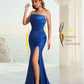 Elegant Satin Straight Neck Mermaid Side Slit Floor Length Bridesmaid Dresses