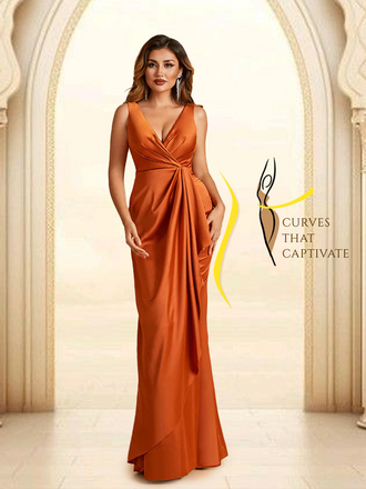 Sexy Satin Sheath V-neck Bridesmaid Dresses Strapless Floor Length