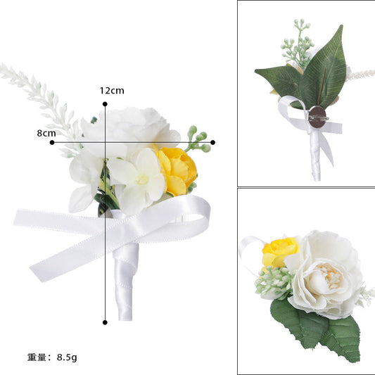 New Wedding Men Boutonniere Groomsman Brooch Flowers Green Leaves
