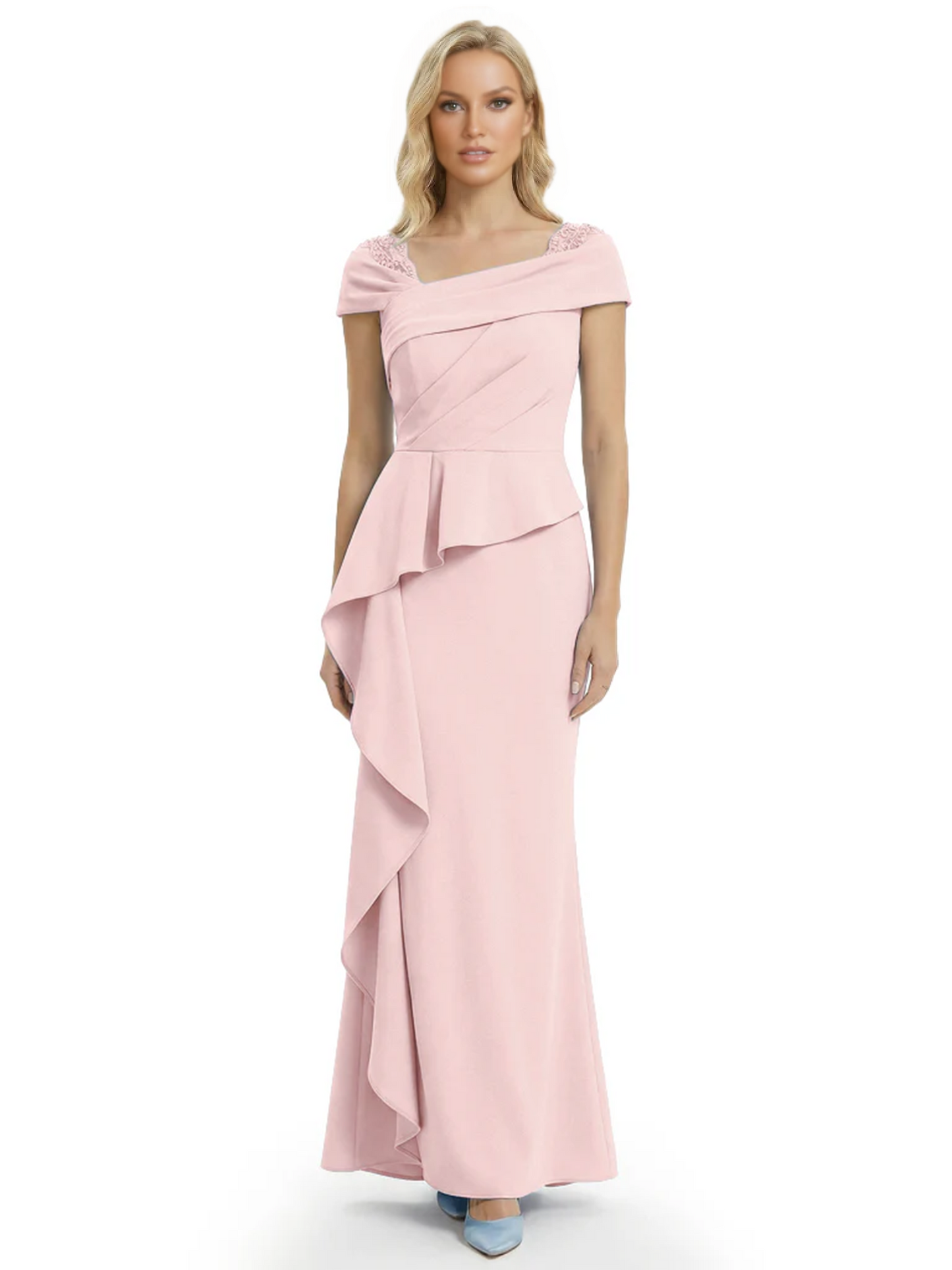 A-Line Satin Cap Sleeves Mother of the Brides Dresses Floor Length For Wedding