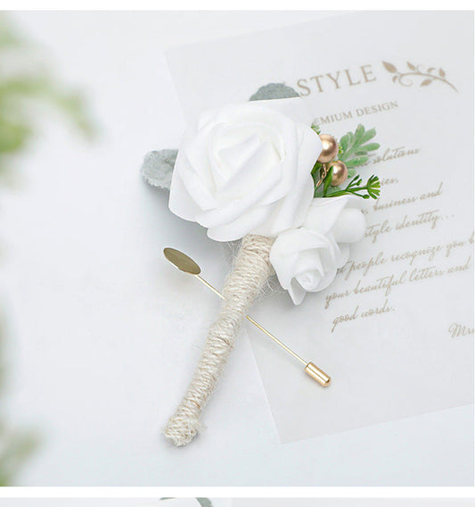 New Wedding Men Boutonniere Groomsman Brooch Flowers Green Leaves