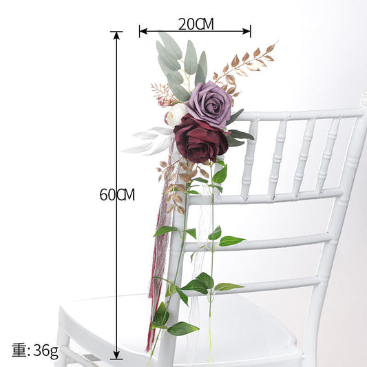 European Outdoor Party Wedding Gold Leaf Decoration Chair Back Flowers, CF17075