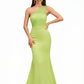 Elegant One Shoulder Silky Satin With Tulle Strap Mermaid Maxi Formal Evening Gowns