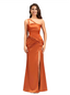 Sexy One Shoulder Twist Knot Ruched Satin Mermaid Long Formal Dresses For Women Side Slit