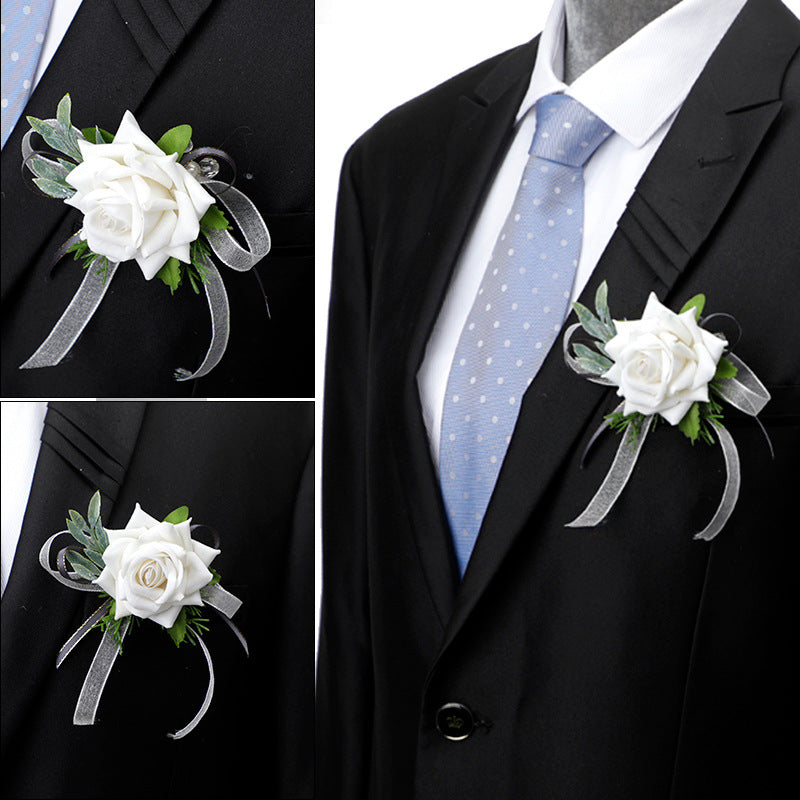 Mori Rose Bride and Groom Wrist Flower Brooch Wedding Sisters Group Hand Flower Groomsmen Group Corsage