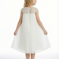 Cap Sleeve Flower Girl Dress, Pleated Chiffon A-Line Silhouette, Knee Length Formal Style