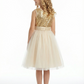 Sequin Bodice Flower Girl Dress with Sleeveless Round Neck and Tea Length Tulle A-Line Skirt