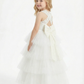 Layered Tulle Flower Girl Dress with Square Neck Sleeveless Bodice and Maxi Ball Gown Shape