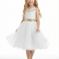 Tulle Tea Length Flower Girl Dress with Sleeveless Lace Bodice and A-Line Party Silhouette