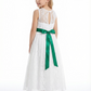Lace A-Line Flower Girl Dress with Sleeveless Illusion Neckline and Floor Length Tulle Skirt