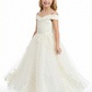 Off Shoulder Lace Flower Girl Gown Spaghetti Strap A-Line Floor Length Tulle Wedding Dress
