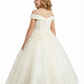 Off Shoulder Lace Flower Girl Gown Spaghetti Strap A-Line Floor Length Tulle Wedding Dress