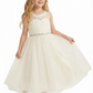 Illusion Neckline Flower Girl Dress Sleeveless A-Line Tea Length Tulle Formal Occasion Wear