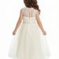 Illusion Neckline Flower Girl Dress Sleeveless A-Line Tea Length Tulle Formal Occasion Wear