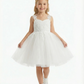 Elegant Lace Bodice Flower Girl Dress V Neck Sleeveless Knee Length Tulle Ceremony Dress