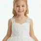 Elegant Lace Bodice Flower Girl Dress V Neck Sleeveless Knee Length Tulle Ceremony Dress