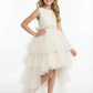 High Low Flower Girl Dress Sleeveless Lace Bodice Layered Tulle Skirt Party Wedding Gown