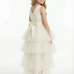 High Low Flower Girl Dress Sleeveless Lace Bodice Layered Tulle Skirt Party Wedding Gown