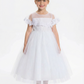 Off Shoulder Flower Girl Dress with Illusion Neck Tulle Skirt Beaded Waist Formal Gown