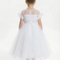 Off Shoulder Flower Girl Dress with Illusion Neck Tulle Skirt Beaded Waist Formal Gown
