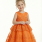 Tiered Lace Flower Girl Gown Sleeveless Round Neck Layered Skirt Princess Wedding Dress