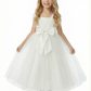 Flower Girl Dress with V Neck Sleeveless A Line Tulle Skirt Bow Detail Elegant Wedding Gown