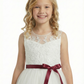 Classic Floral Lace Flower Girl Dress with Soft Tulle Skirt and Burgundy Waist Bow