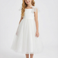 Elegant Tulle Flower Girl Dress with Soft Bow Shoulders Lace Bodice Flower Girl For Wedding Party Gowns