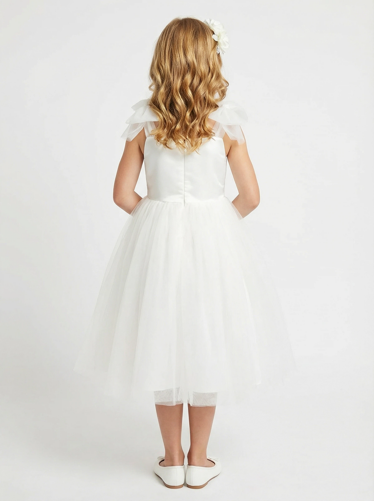 Elegant Tulle Flower Girl Dress with Soft Bow Shoulders Lace Bodice Flower Girl For Wedding Party Gowns
