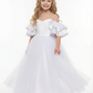 Elegant Off-Shoulder White Tulle Flower Girl Dress with Ruffled Sleeves and Full-Length Princess Skirt