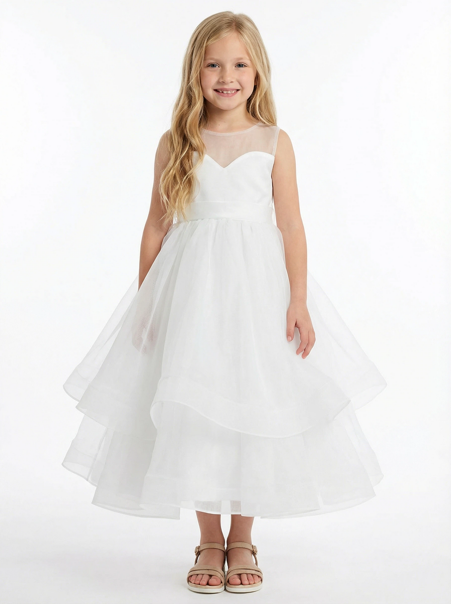 Ethereal Tulle Flower Girl Dress with Sheer Illusion Neckline Classic Floral Lace Flower Girl Dress