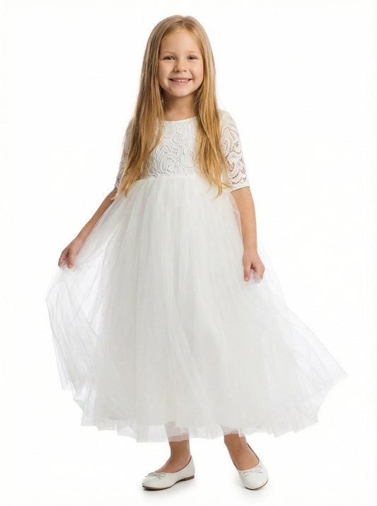 Elegant Lace & Tulle Flower Girl Dress  Flowers Pageant Dress Evening Gowns