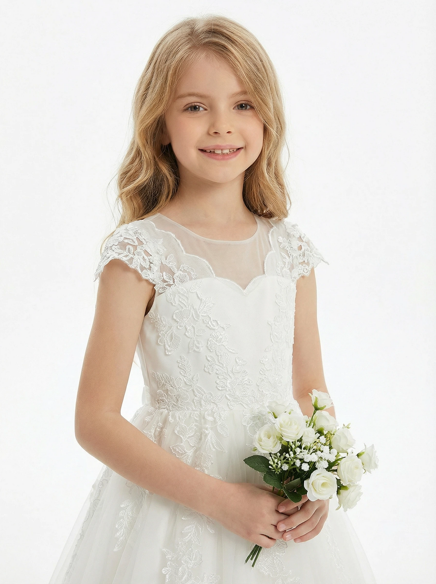 Dreamy White Tulle & Lace Flower Girl Dress  Flowers Pageant Dress Evening Gowns