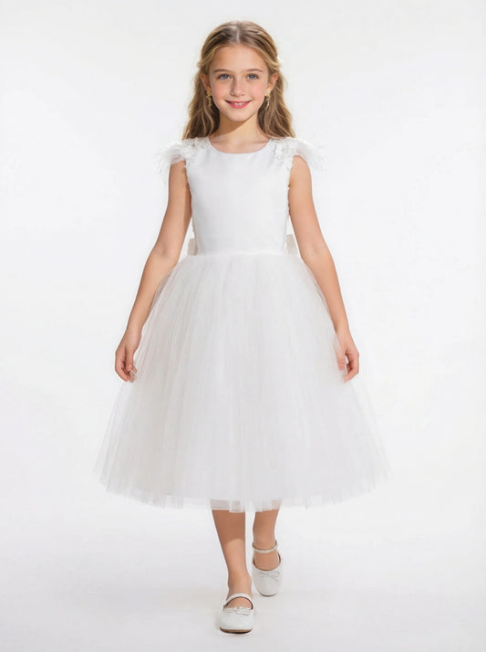 Feather Bow Flower Girl Dress Toddler For Wedding Flowers Pageant Dress Evening Gowns Birthday Party Dresses