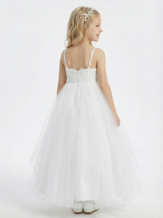 Spaghetti Straps Lace Tulle Princess Dress Flower Girl Dress Birthday Party Dresses