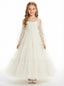 Off-Shoulder Long-Sleeve Princess Gown with Tulle Flower Girl Dress Birthday Party Dresses