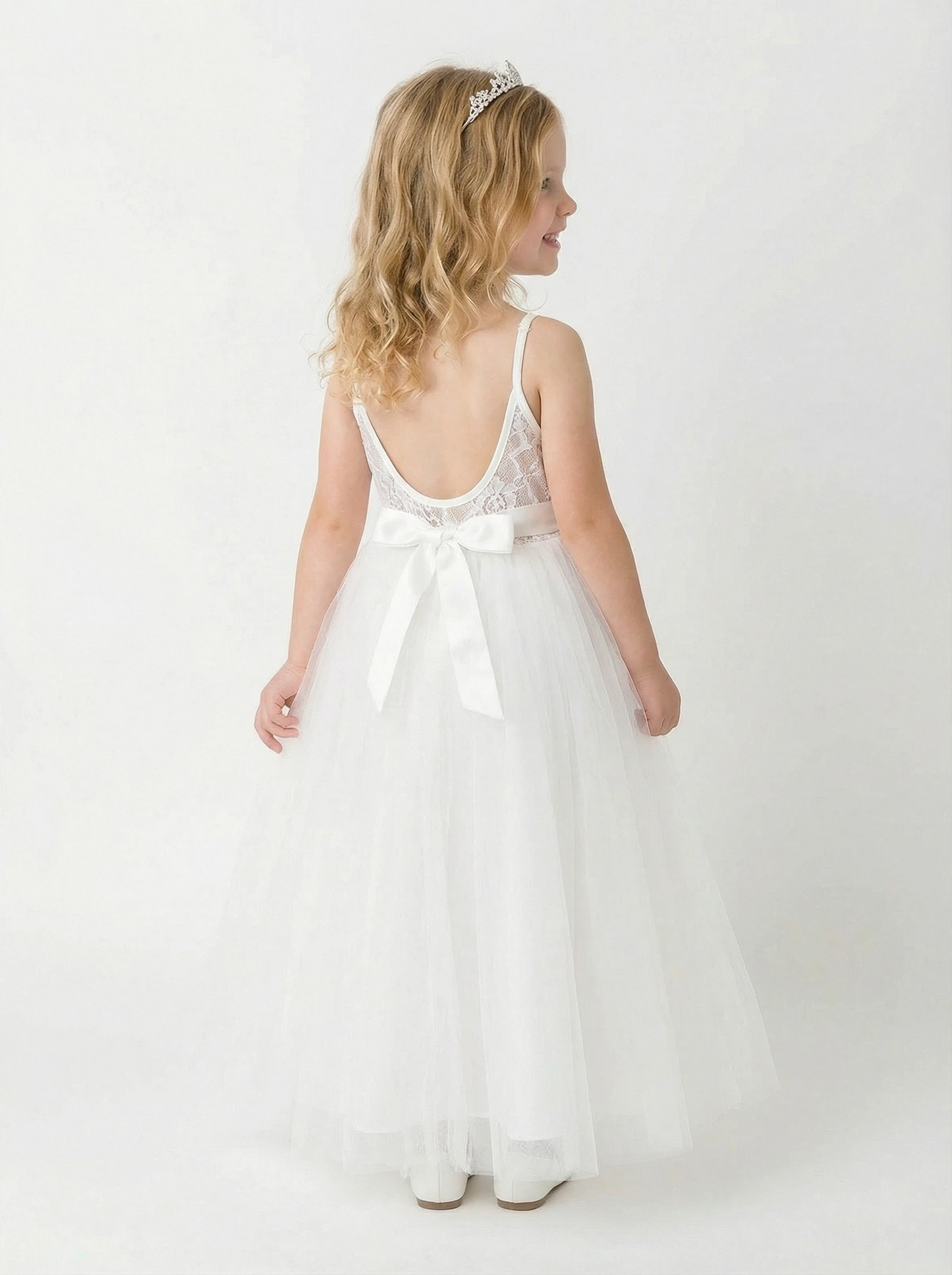 Lace Spaghetti Strap Square Princess Dress Flower Girl Dress Birthday Party Dresses