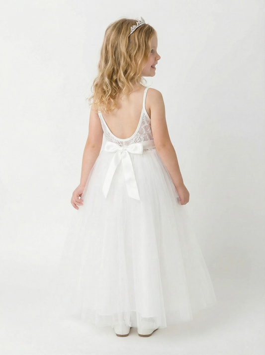 Lace Spaghetti Strap Square Princess Dress Flower Girl Dress Birthday Party Dresses