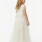 Short Sleeves Lace Applique Bow Princess Dress Flower Girl Dress Birthday Party Dresses