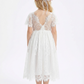 Short Sleeves V-neck Lace Princess Dress Flower Girl Dress Birthday Party Dresses