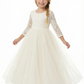 Long Sleeves Jewel Lace Princess Dress Flower Girl Dress Birthday Party Dresses