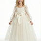 Sweety Bow Detail Tulle Puff-Sleeve Princess Dress Flower Girl Dress Birthday Party Dresses