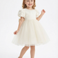 Puff Short Sleeves Jewel Satin Princess Dress Flower Girl Dress Birthday Party Dresses