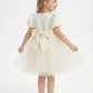 Puff Short Sleeves Jewel Satin Princess Dress Flower Girl Dress Birthday Party Dresses