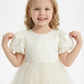 Puff Short Sleeves Jewel Satin Princess Dress Flower Girl Dress Birthday Party Dresses