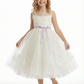 Ribbons Sleeveless Jewel Tulle A-line Princess Dress Flower Girl Dress Birthday Party Dresses
